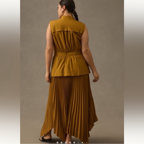 Anthropologie Sleeveless Vested Pleated
Midi Dress XL Utility Pockets Self Belt - Picture 4 of 16